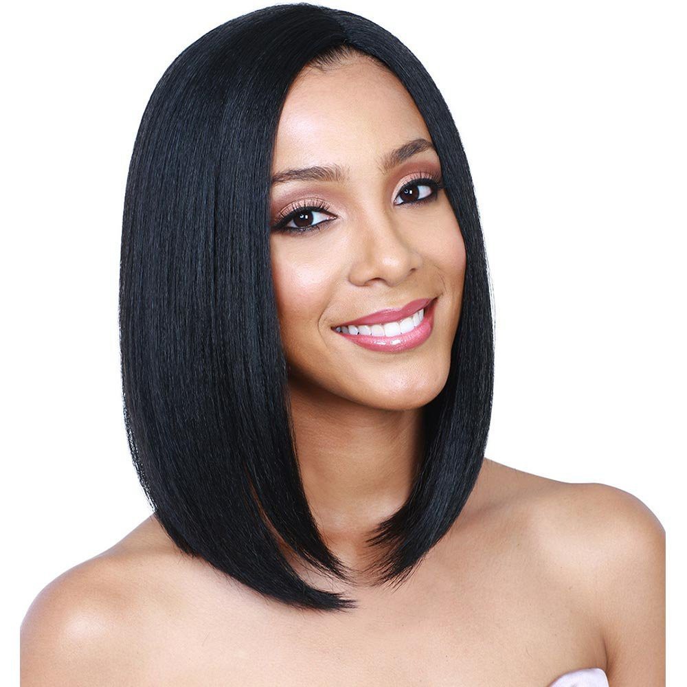 Short Straight Synthetic Bob Wigs With Bangs For Women Middle Part