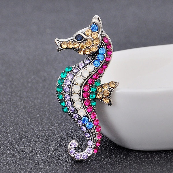 Image of Creative Personality Colored Diamond Alloy Seahorse Brooch Men's & Women's Clothing Accessories Pin #5