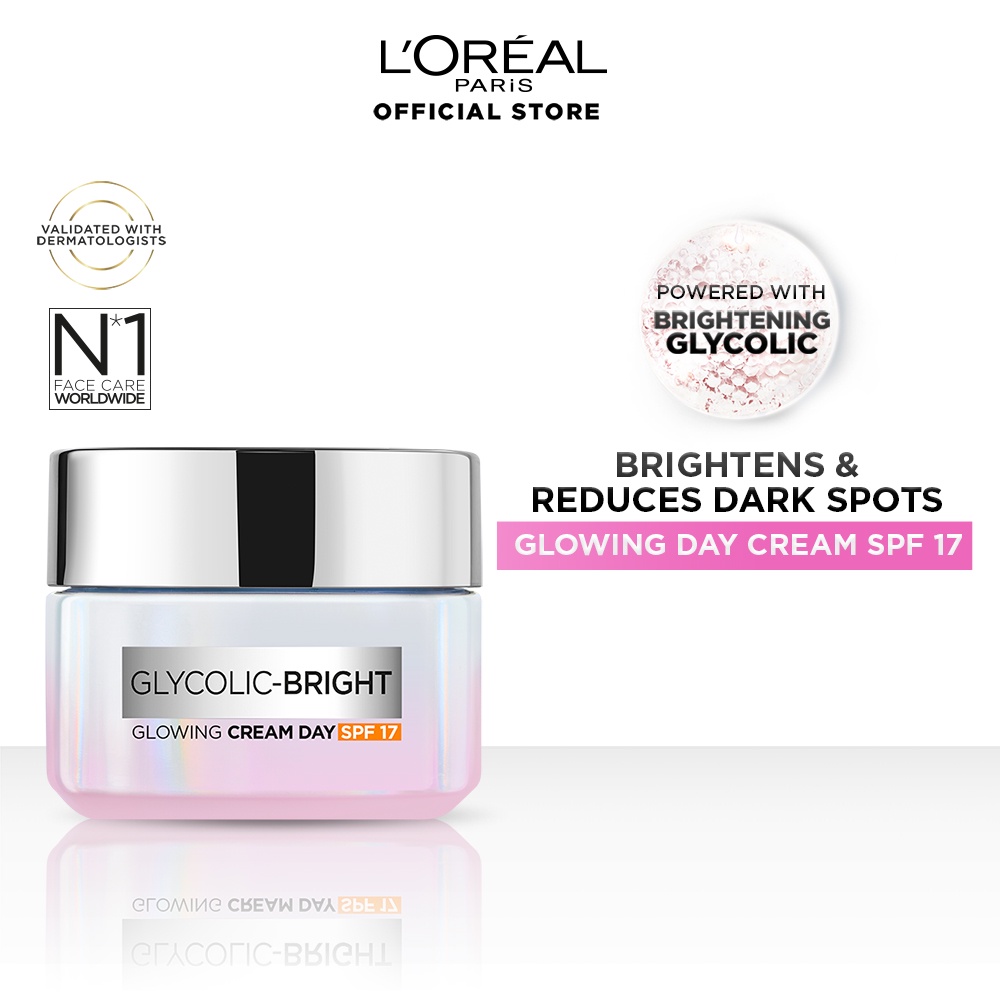 L'Oreal Paris Glycolic Bright Glowing Day Cream 50ml SPF17 (Brightening, Fade Dark Spots & Acne