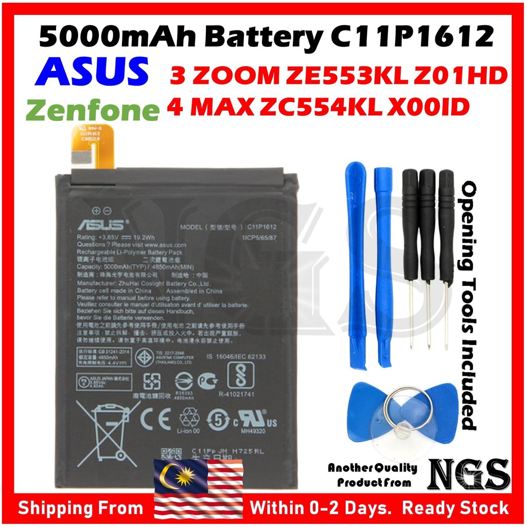 Original 5000mah Battery C11p1612 For Asus Zenfone 3 Zoom Ze553kl Z01hd Zenfone 4 Max Zc554kl X00id With Opening Tools Shopee Singapore