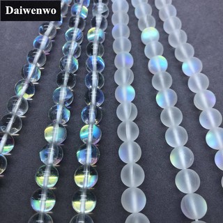 Image of Whiite Flash Glitter Spectrolite Quartz Crystal Beads Smooth and Frosted 6-12mm