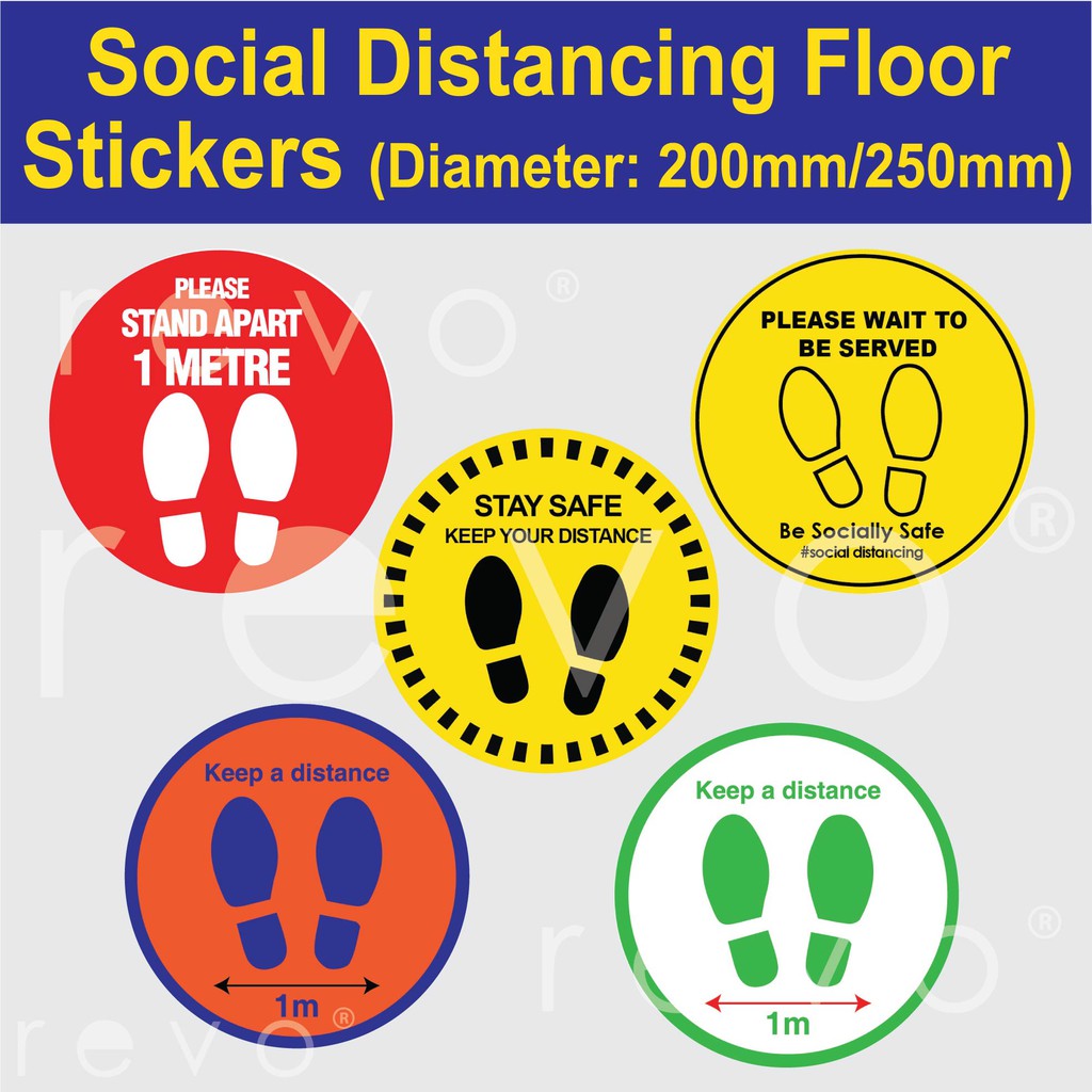 1 Metre Social Distancing Floor Stickers 250mm Yellow 