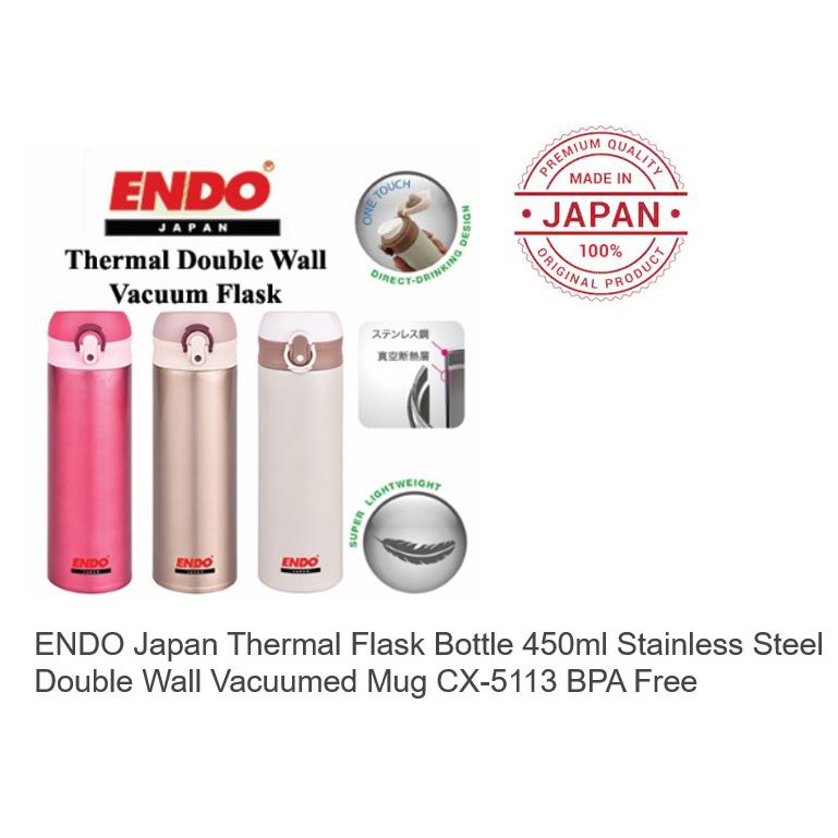 Endo Japan Cx 5113 Thermal Flask Bottle 450ml Stainless Steel Double Wall Vacuumed Mug Bpa Free Shopee Singapore