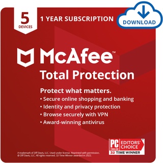 McAfee Total Protection | 5 Device | Antivirus Software | VPN | True Key | PC/Mac/Android/iOS | Email Delivery