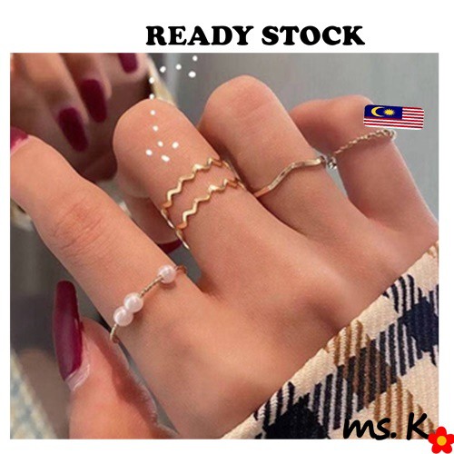 Shop Malaysia 5 Pcs Set Simple Geometric Shape Pearl Rings For Women Korean Version Finger Ring Jewelry Cincin Shopee Singapore