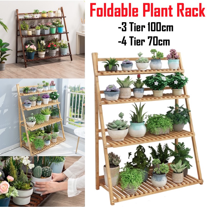 Plant Rack Plant Stand Wooden Foldable Pot Rack Stand Wood Planter Pot