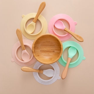 Baby Tableware Five Colors Bamboo Bowl Spoon Plate with Suction Cup Strong Adsorption Force Safe and Healthy Baby Tableware #4