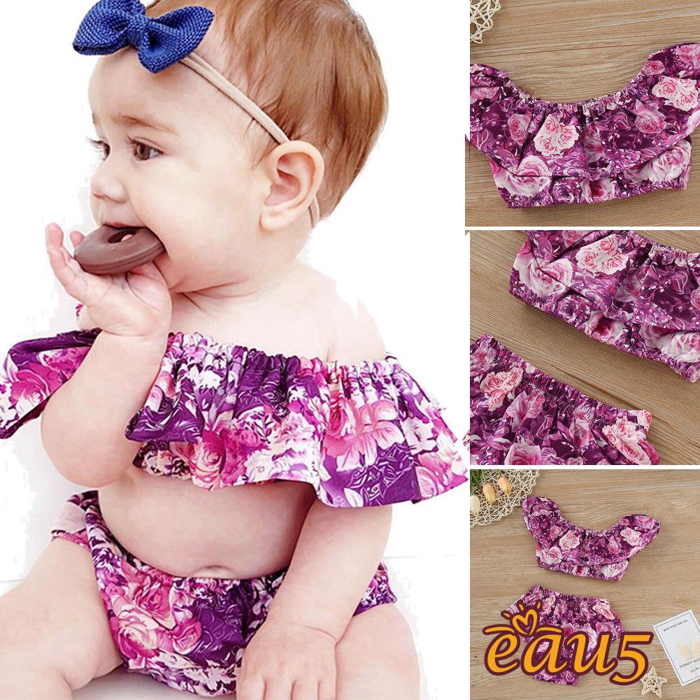 2pcs Newborn Baby Girl Lovely Floral Off Shoulder Short Topspp Pants - kids pajamas children sleepwear baby underwear set boys girls roblox game sports suit cotton nightwear topspant leisure