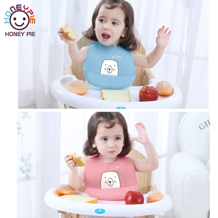 Silicone Bib Children Eating Rice Pocket Waterproof Three-Dimensional Food Saliva Oil-Proof Towel [Honey Pie]