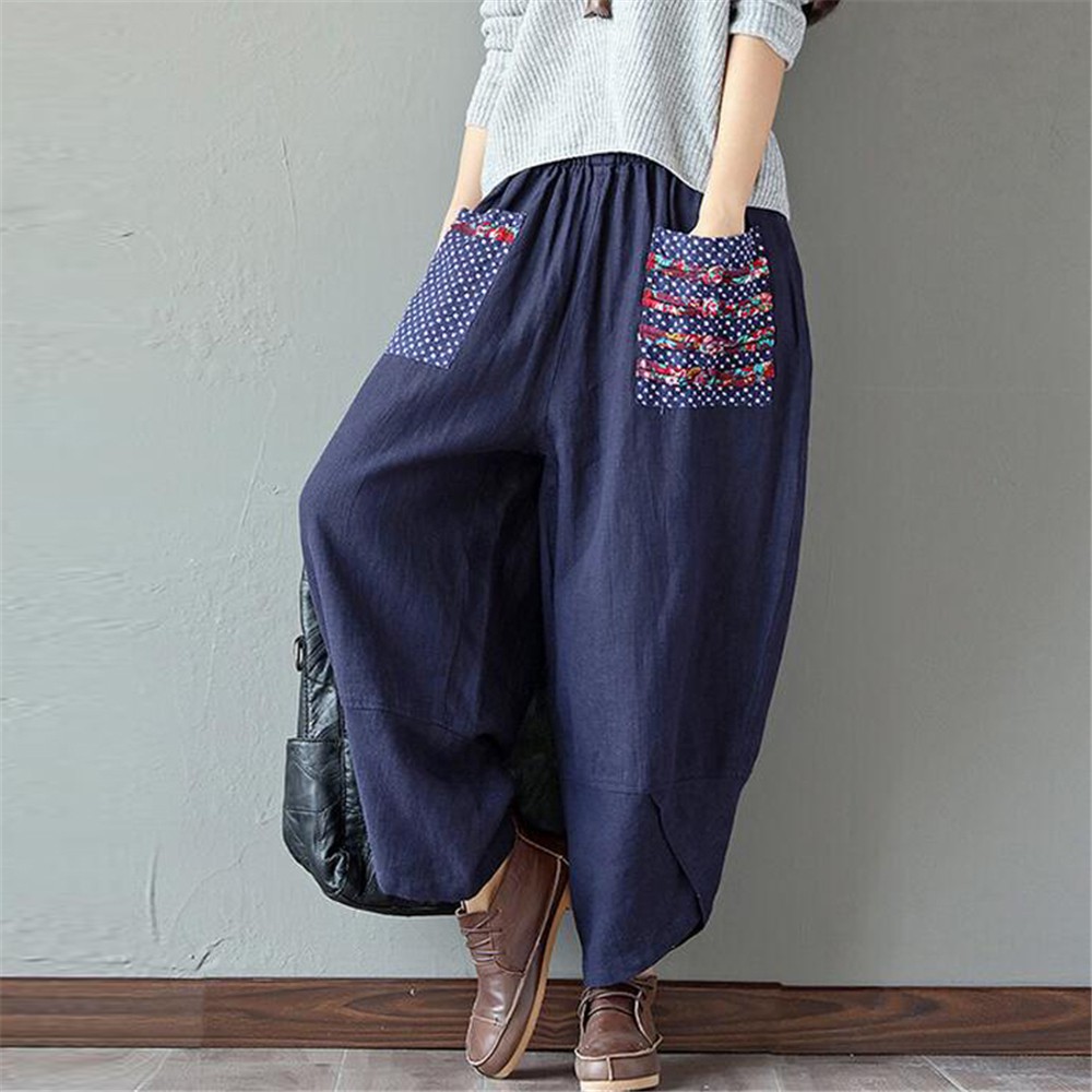 ZANZEA Women Autumn National Vintage Harem Trousers Cotton Linen ...