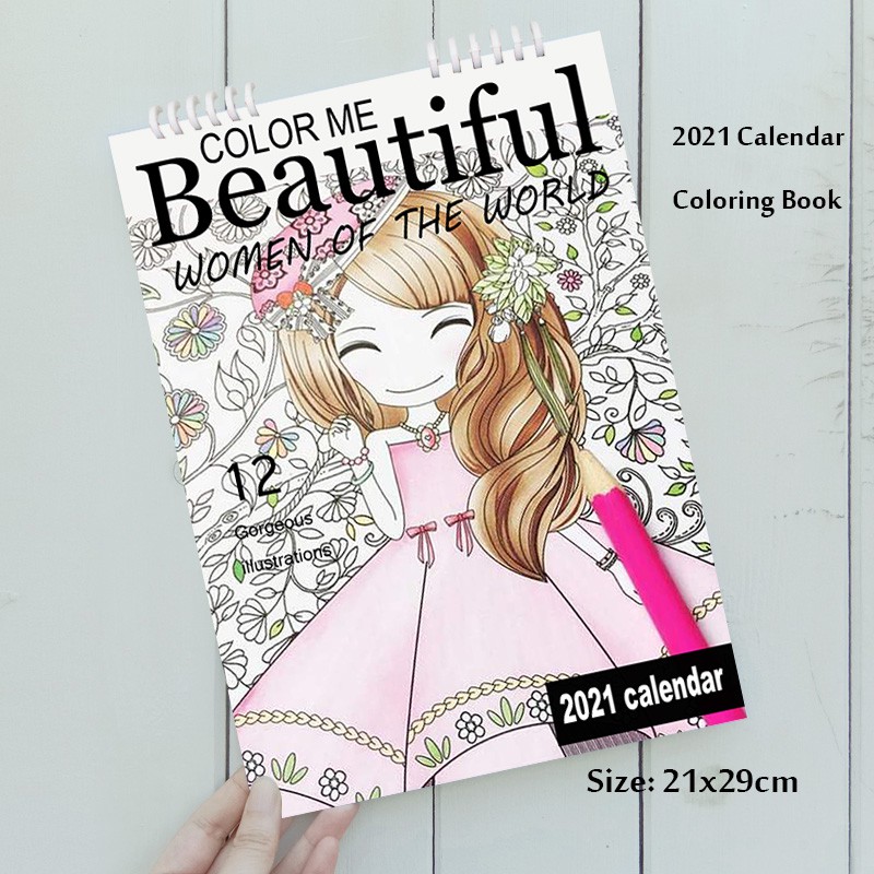 Download Ready Stock Coloring Book For Adults With Beautiful Women Images With Calendar 2021 Shopee Singapore