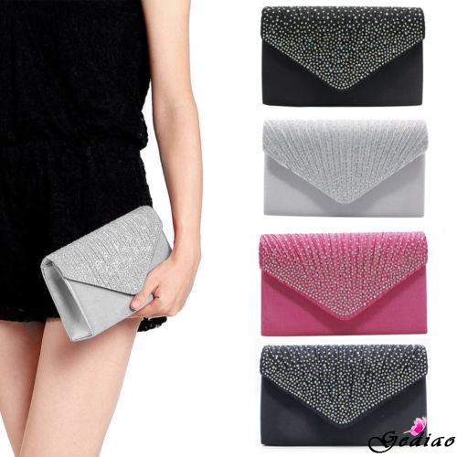 Women Diamante Zip Up Clutch Purse Glitter Canvas Ladies Mobile MakeUp Pouch Bag