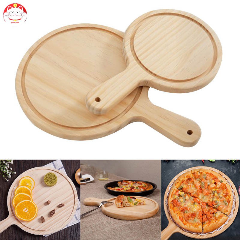 1 Pcs Wooden Pizza Paddle Cheese Serving Tray Plate Cutting Chopping