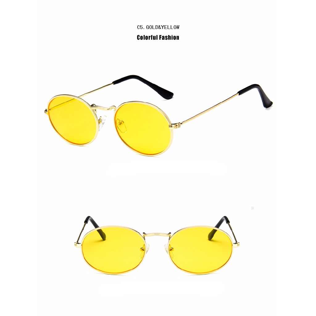 Image of Men Women Sunglasses UV400 Female Male Fashion Small Oval Metal Frame Unisex Driving Travel Eyeglasses Cool Street Shot #6