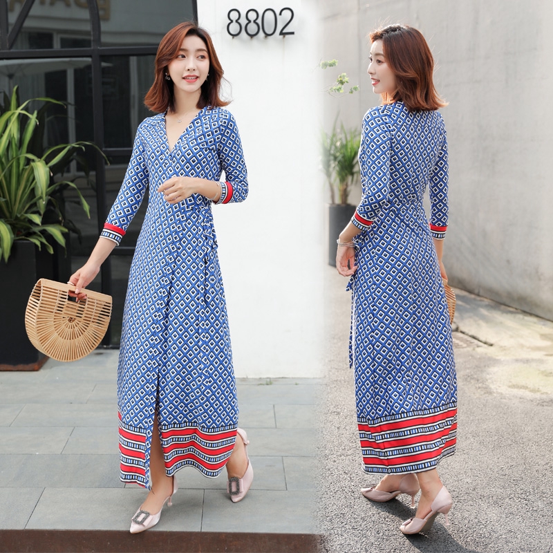 three quarter sleeve wrap dress