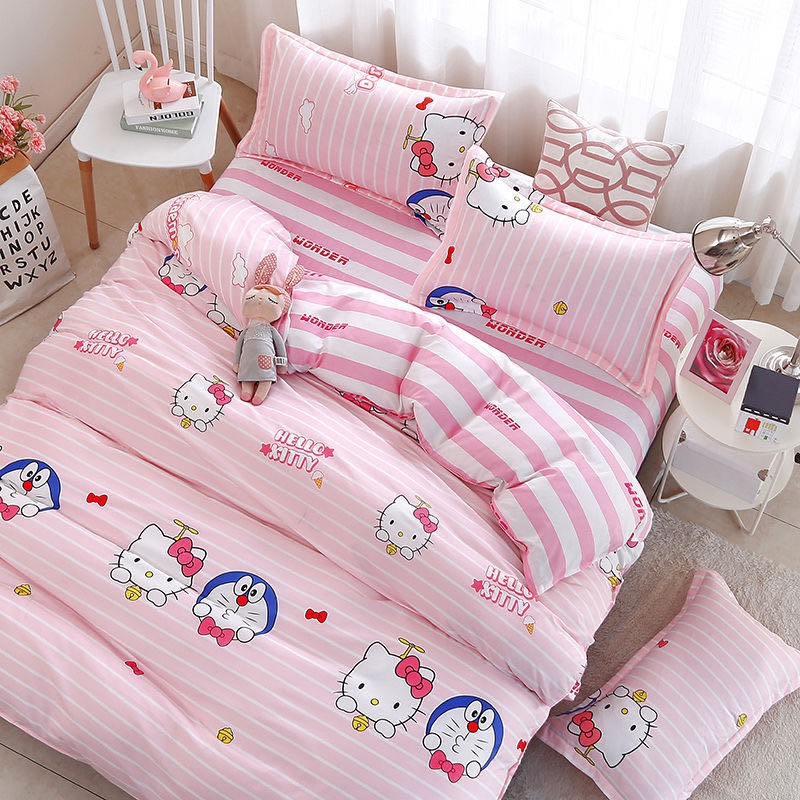 Cartoon Pink Doraemon Hello Kitty Bedding Sets Bedroom ...