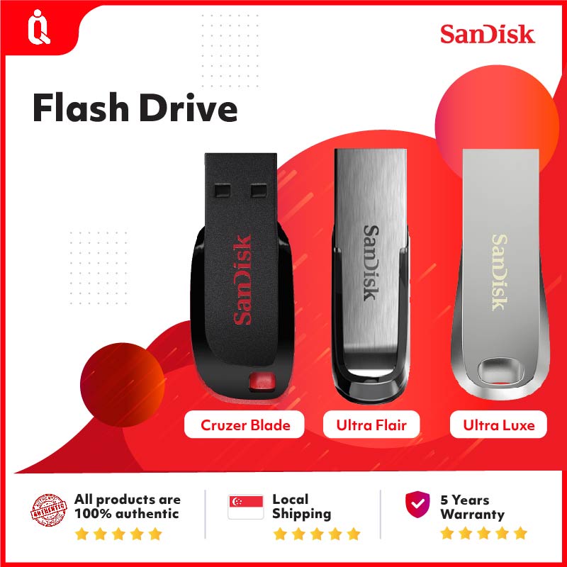 SanDisk Flash Thumb Drive Cruzer Blade USB 2.0 / Ultra Flair 3.0 / Ultra Luxe 3.0 / 128GB 256GB