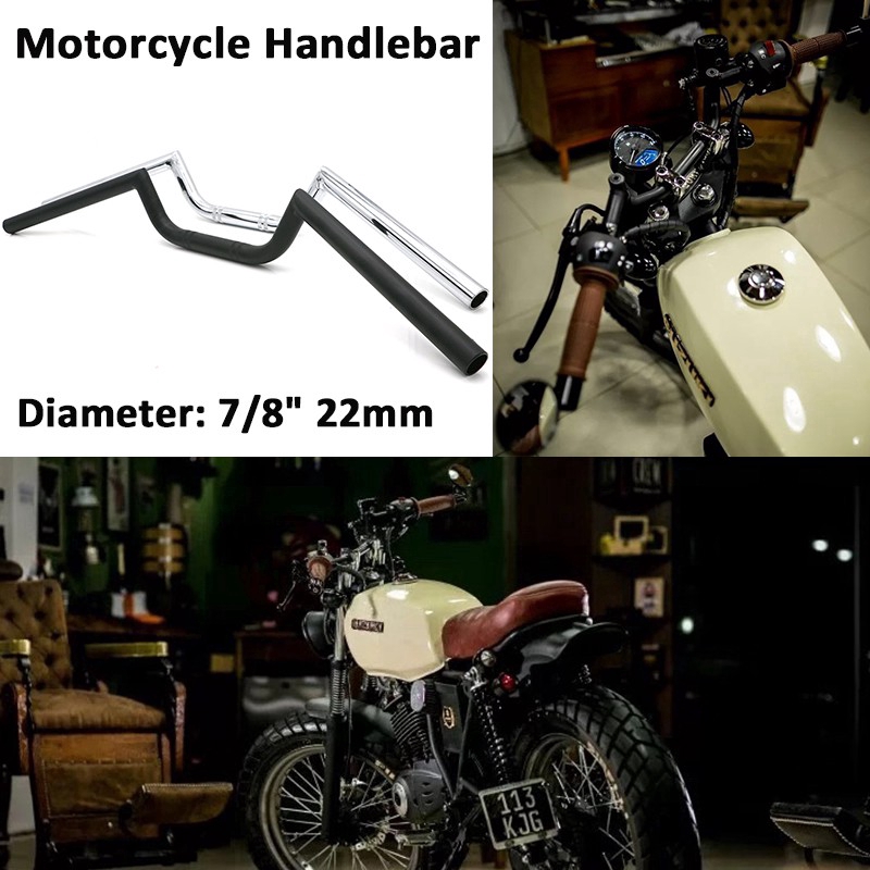 Krator Motorcycle Handlebar 7/8 Black Steel Zero Drag Bar Style Bobber Cruiser Cafe Racer Bike 