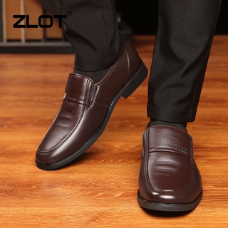 【ZLOT】High Quality Men Leather Loafers Shoes Fashion Men Formal Shoes All Black Rubber Shoes #4