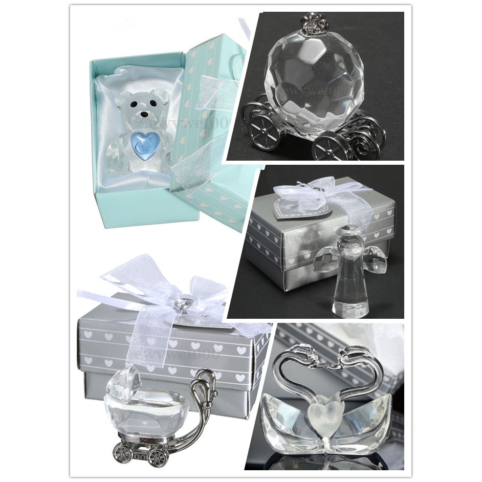 Crystal Glass Shoe Angel Swan Bear Wedding Favors Baby Shower