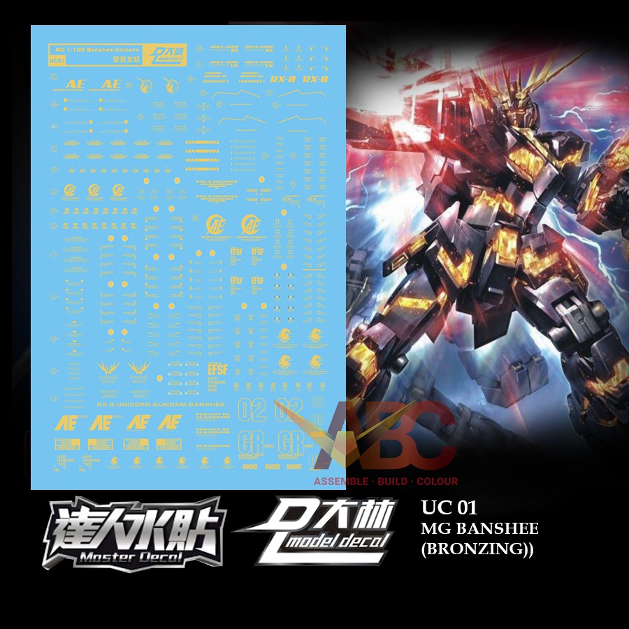 MG 1/100 BANSHEE UNICORN Gundam Model Kit Water Decal UC01 