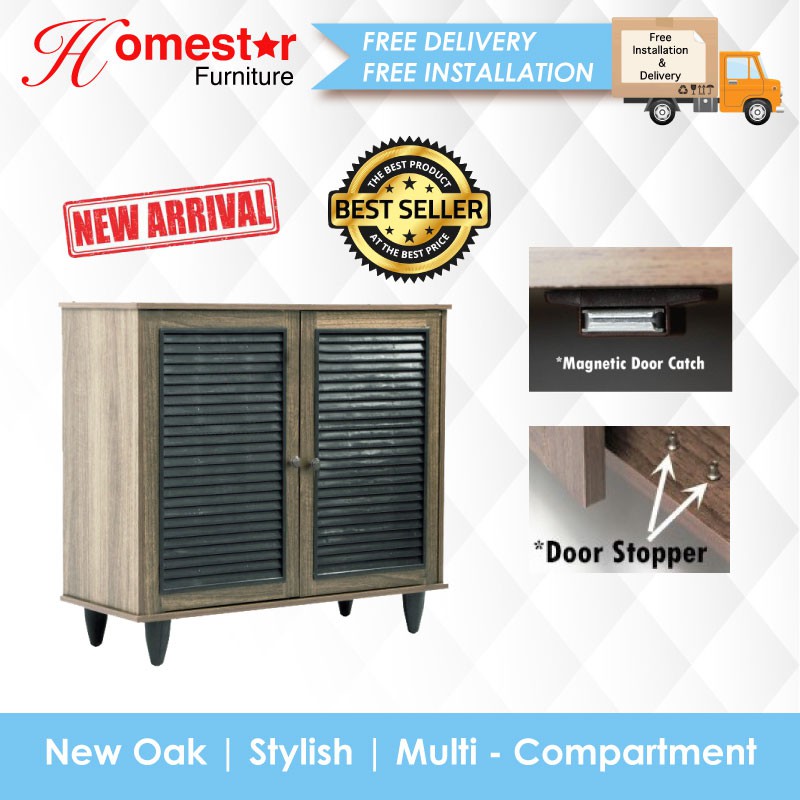 Homestar Cheapest Simple 2 Door Wooden Shoe Rack Cabinet In Oak Black Sales Shopee Singapore