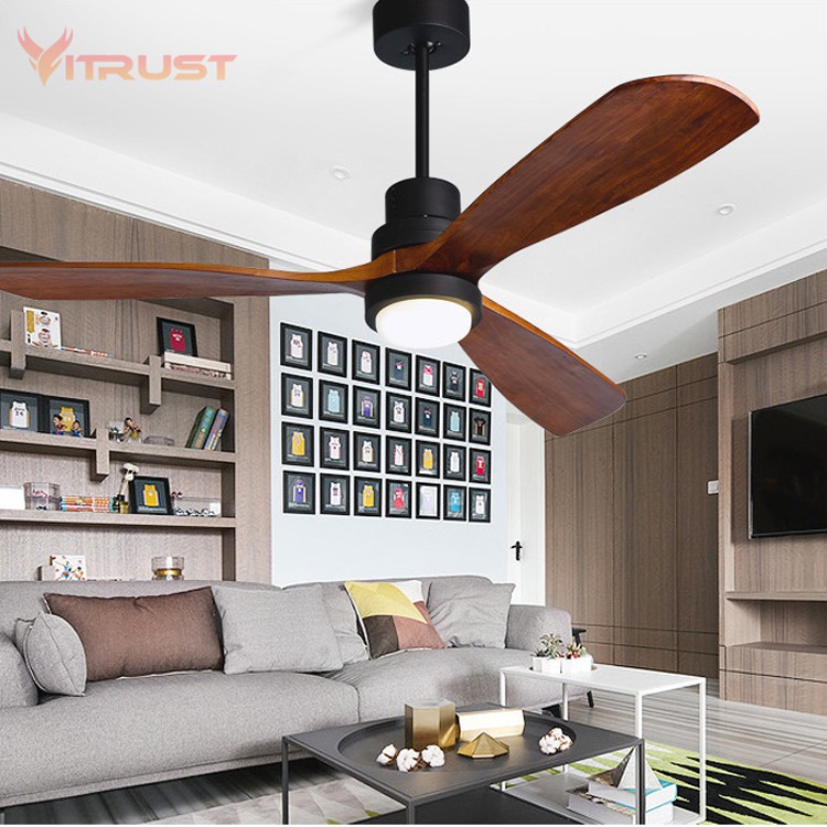 Retro Ceiling Fan Light Led Fan Chandelier Wooden Led Flush Mount Ceiling Light