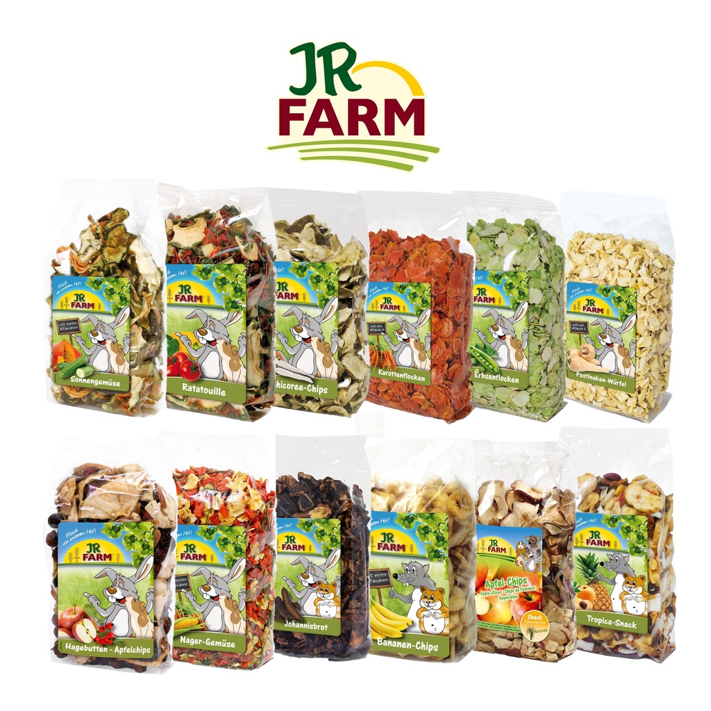 JR Farm Snacks for Small Pets Chinchilla Hamster Rabbit Pea Flakes Carrot Oat Fruits, Vegetable Banana Carob Strawberry
