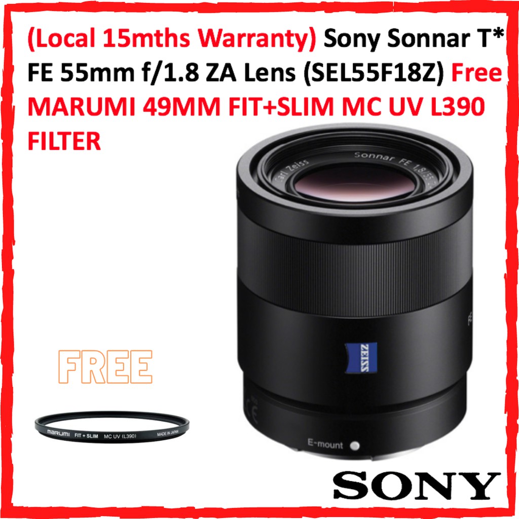 Local 15mths Warranty Sony Sonnar T Fe 55mm F1 8 Za Lens Sel55f18z Free Marumi 49mm Fit Slim Mc Uv L390 Filter Shopee Singapore