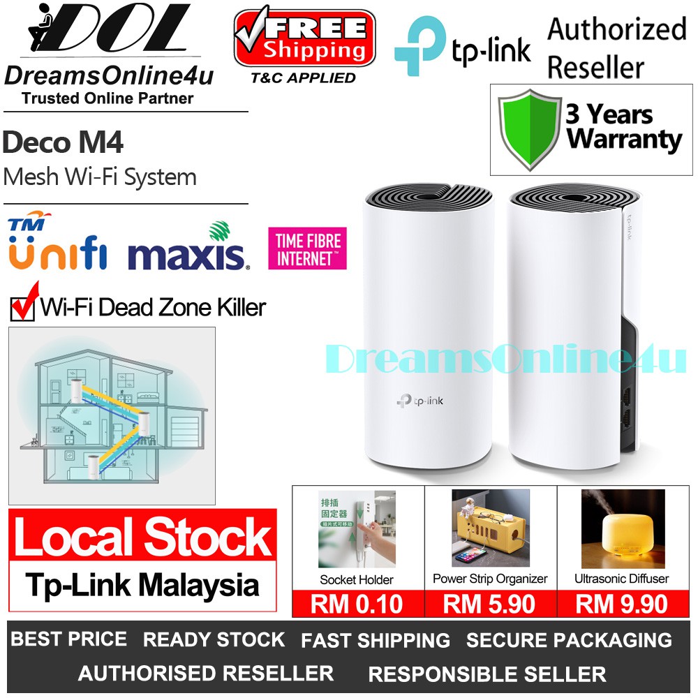 Shop Malaysia Tp Link Deco M4 Ac1200 Smart Home Mesh Wi Fi System Support Unifi Hypptv 3 Years Warranty Shopee Singapore