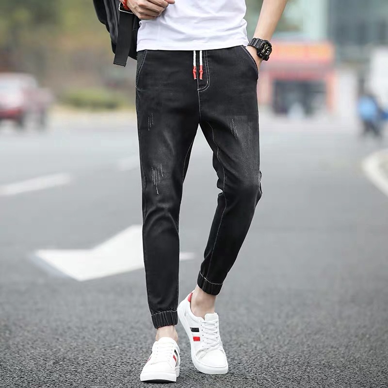 2019 New Fashion Hole Jeans Youth Mens Trend Street Loose Harlan Beam Feet Pants 