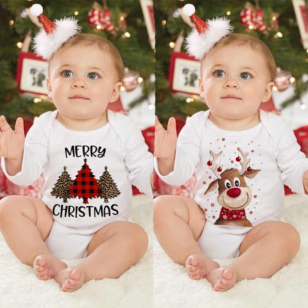Merry Christmas Toddler Baby Long Sleeve Romper Jumpsuit Infant Newborn Girls Boys Outfit Christmas Deer Print Clothes Gifts