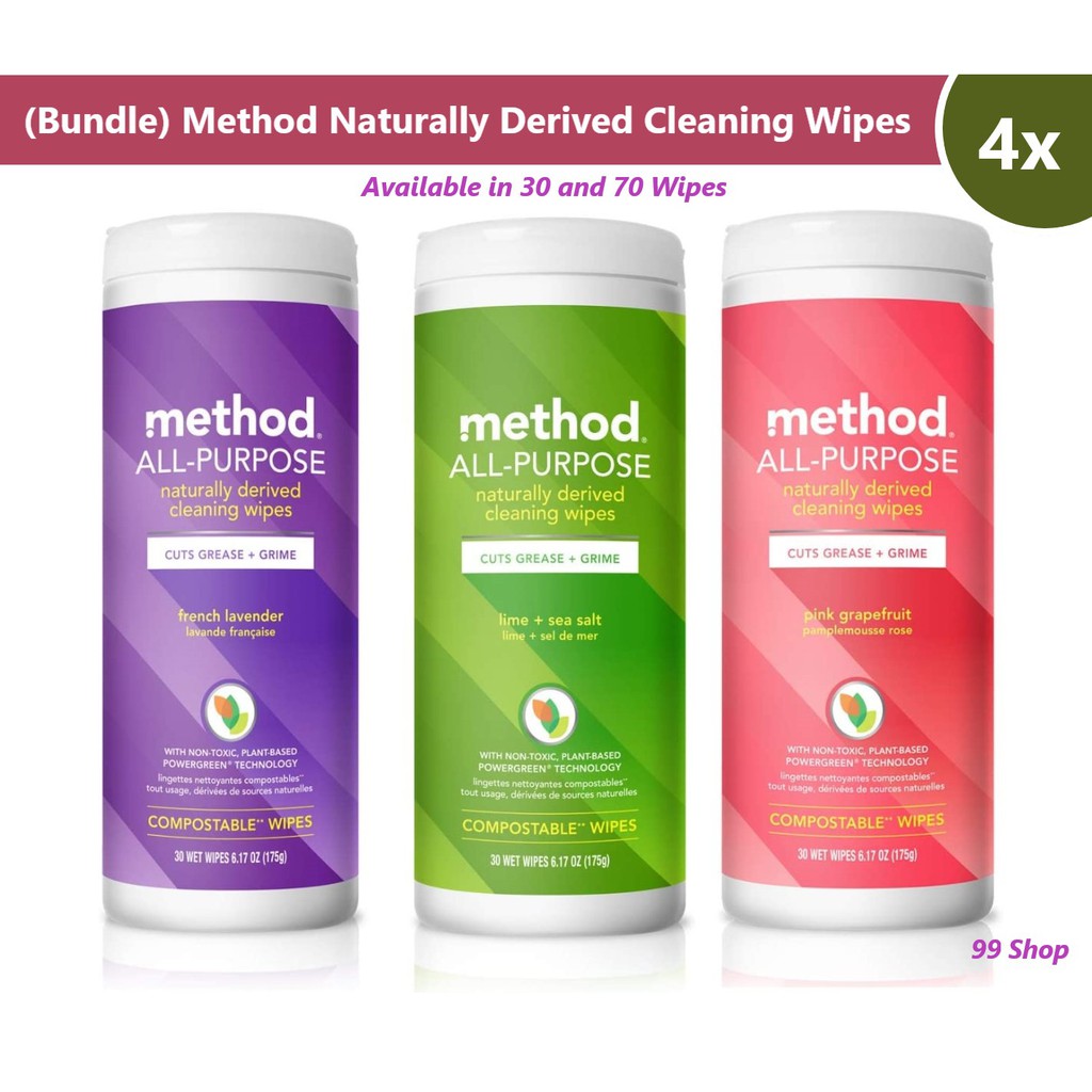 (Single/Bundle of 2/4) Method allpurpose naturally derived cleaning wipes 30/70 Wipes (Single