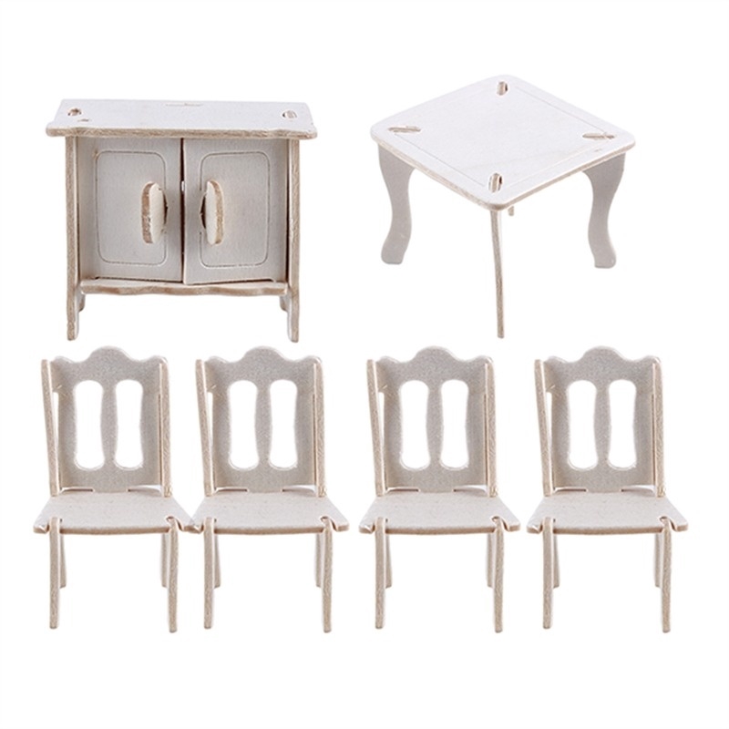 Mini Dining Room Table And 4 Chairs Cabinet Set Simulation Cute House Miniature Furniture Wooden Toy Children S Intelligence Jigsaw Puzzle Shopee Singapore