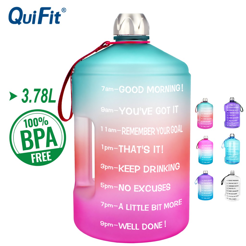 QuiFit 1 Gallon Sports Water Bottle with Motivational Time