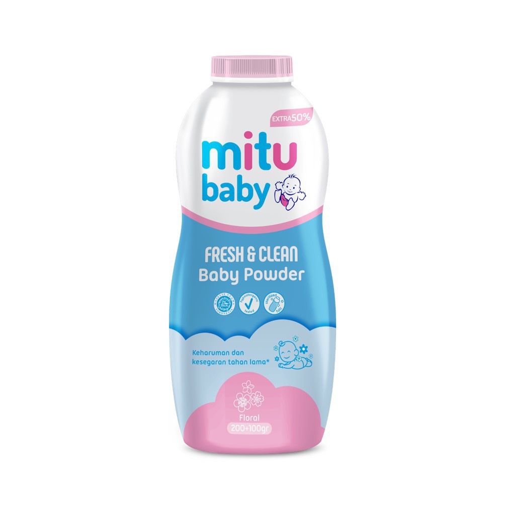 Mitu Baby Powder Fresh & Clean Pink Floral 200 + 50 gr / Mite Baby