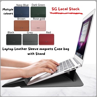 【SG Stock】Laptop Cover Leather Sleeve Magnets Laptop Case Bag with Stand / Macbook Notebook