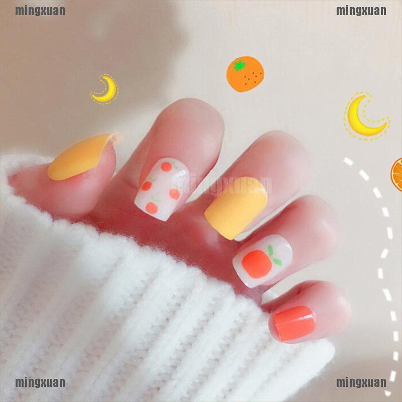 Mingxuan1 24pc Yellow Orange Press On Fake Nails Long Square Full Cover False Nail Tips Shopee Singapore