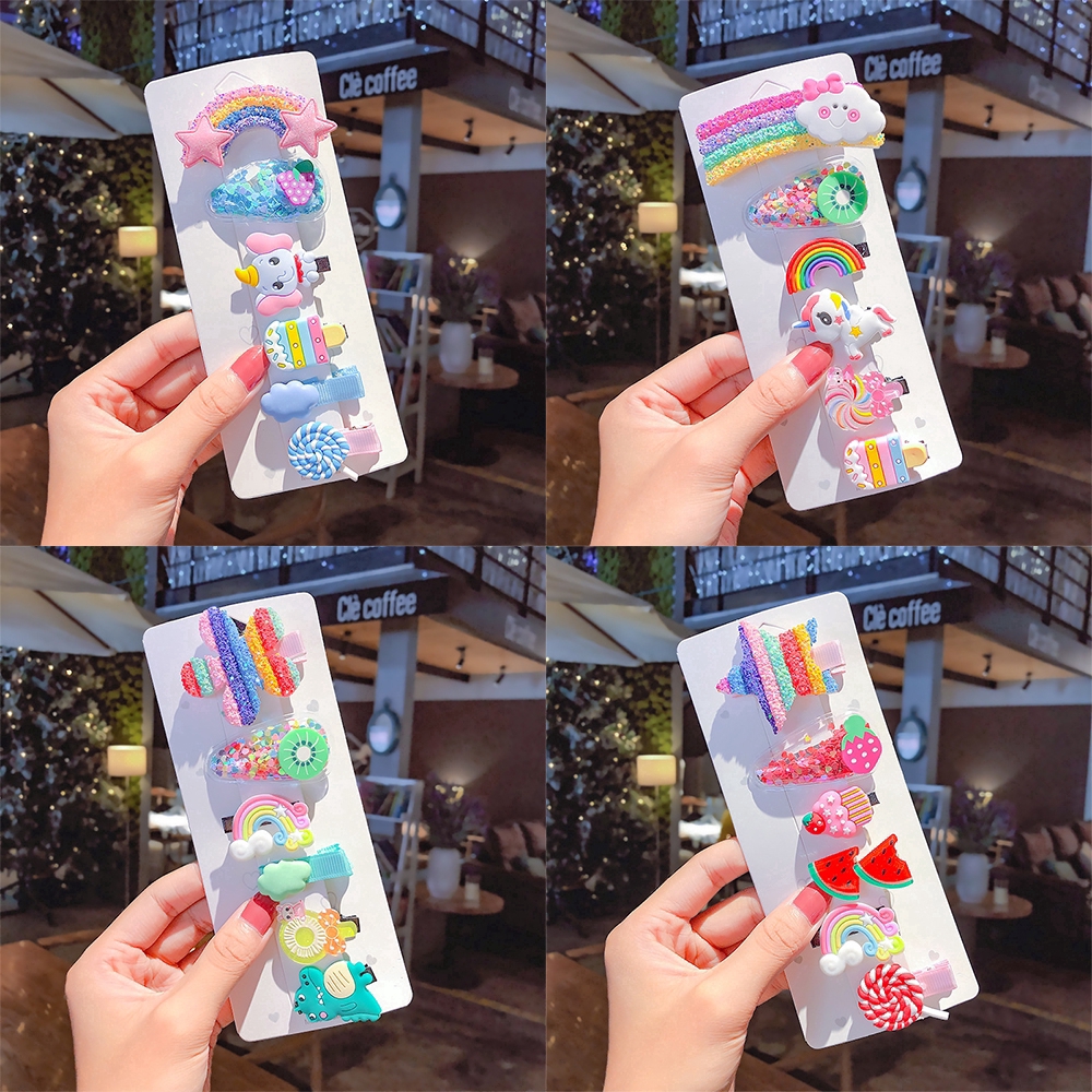 Hi/ Cartoon Unicorn Baby Kids Hair Clip Set Cute Fruits Rainbow Flower Korean Hairpin Fashion Hair Accessories – >>> top1shop >>> shopee.sg
