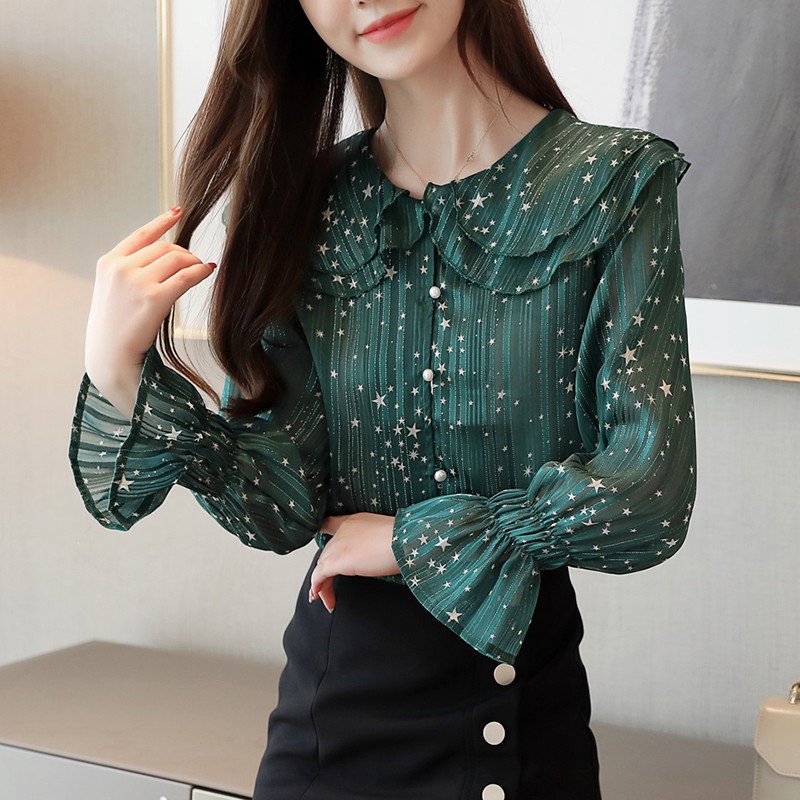women's long sleeve peter pan collar shirt