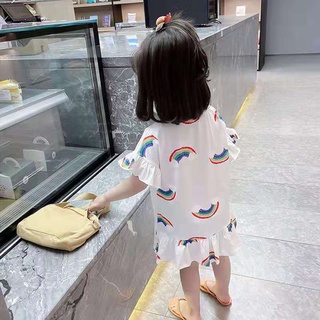 Cute Girls T-shirt Dress Summer Baby Girl Korean Version Rainbow Pattern Dress Children's Mid-length Dress #8
