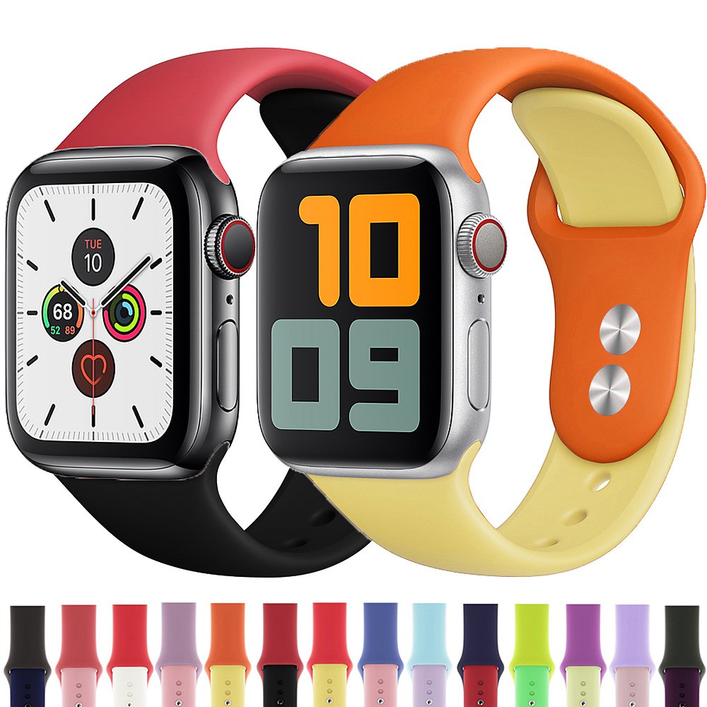 🔥🔥Dual Color Soft Silicone Strap For Apple Watch Band 38/40/42/44mm For ...