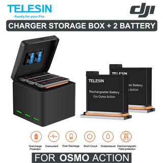 TELESIN DJI OSMO ACTION Battery Charger Set Charging Kit with 2 Batteries