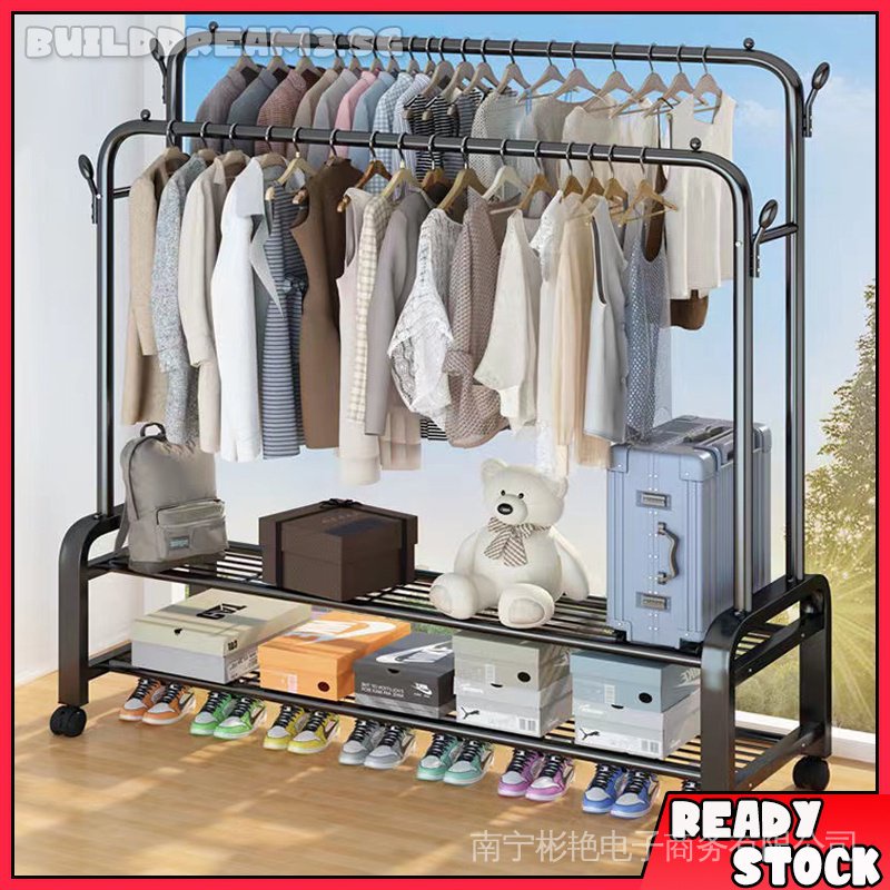 Movable Clothes Rack Metal Drying Rack Simple WardrobeType Clothes