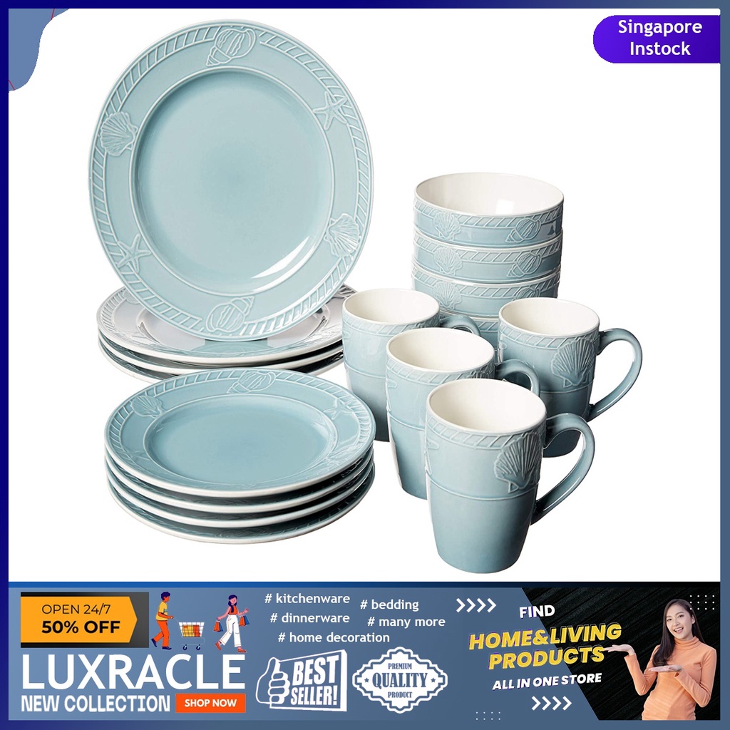 [sg stock] Pfaltzgraff Antigua 16pc Dinnerware Set (Set of 4), Blue