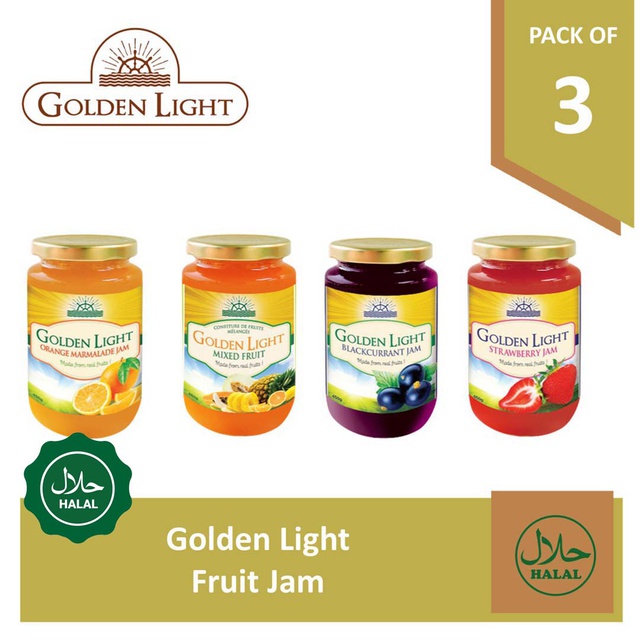 [Bundle Deal] Golden Light Strawberry/Marmalade/Blackcurrant Fruit Jam 450g x 3 Bottles Halal