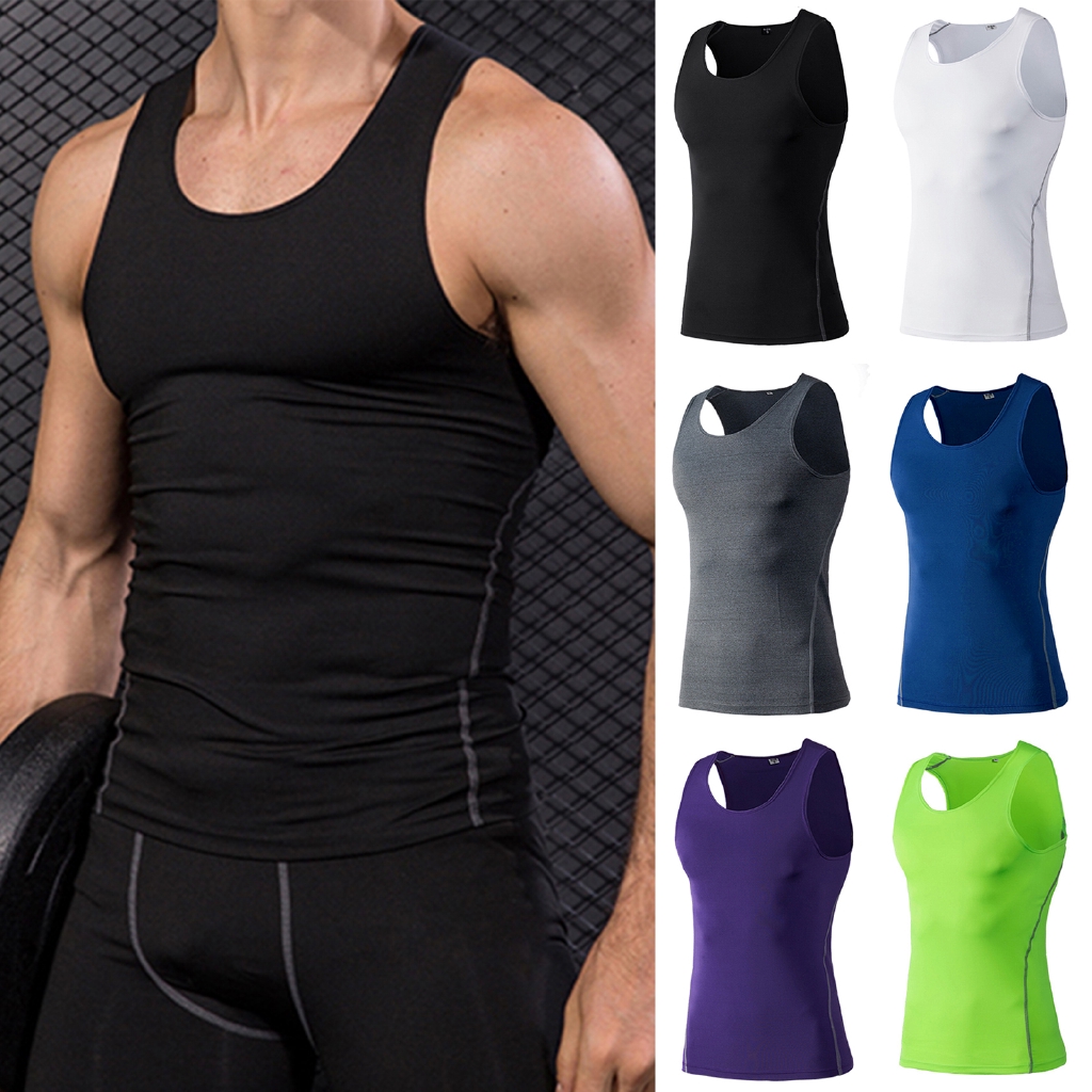 Men Fitness Singlet Vest Running Outdoor Training Gym Sleeveless Quick-Drying Tight | Shopee 