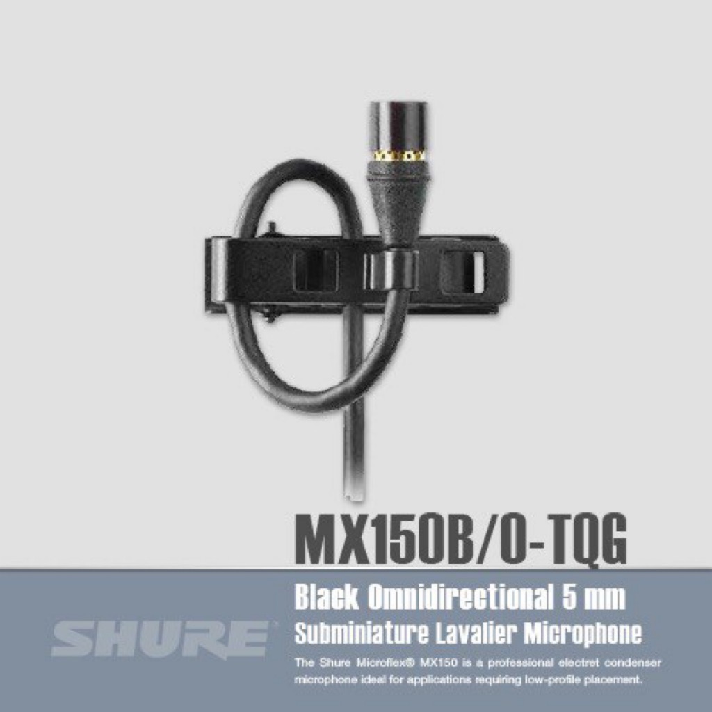 Shure MX150B/O-TQG Omnidirectional 5mm Subminiature Lavalier Microphone Black TQG for Shure Bodypacks 