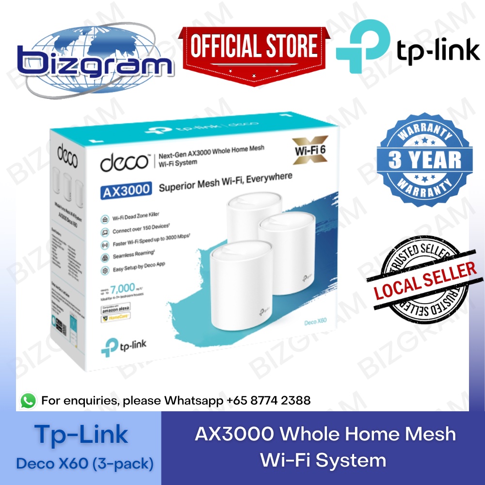 TpLink Deco X60 (3pack) AX3000 Whole Home Mesh WiFi System Shopee Singapore