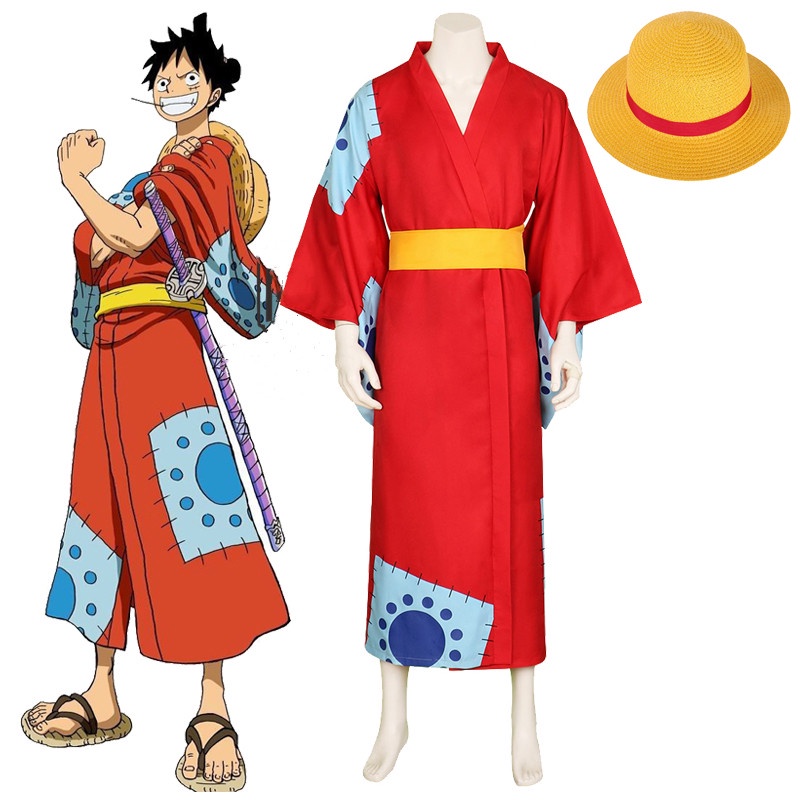 Anime One Piece Wano Country Monkey D. Luffy Cosplay Costume Kimono ...